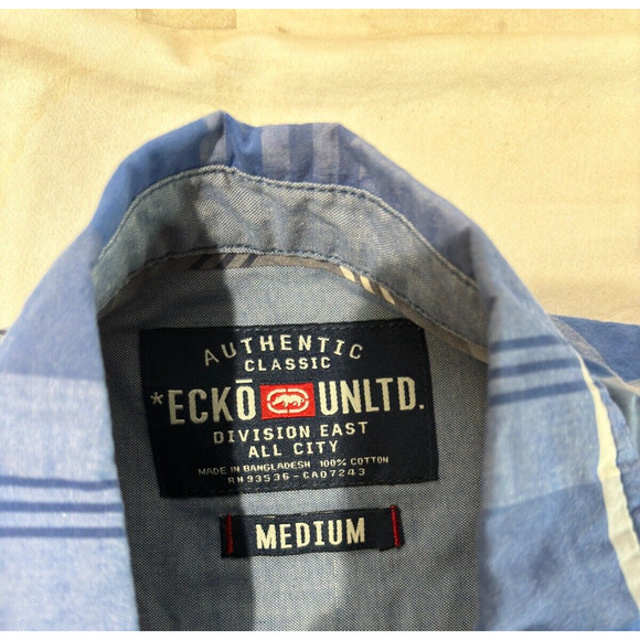 Ecko Unltd. Button Up Shirt Men's Size M Short Sleeve Blue Green Classic - Picture 4 of 7
